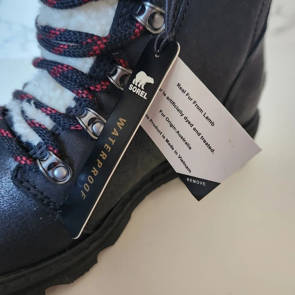 NWT SOREL | Lennox Lace Cozy Shearling Waterproof Leather Combat Boots - Size 7 - Picture 12 of 12